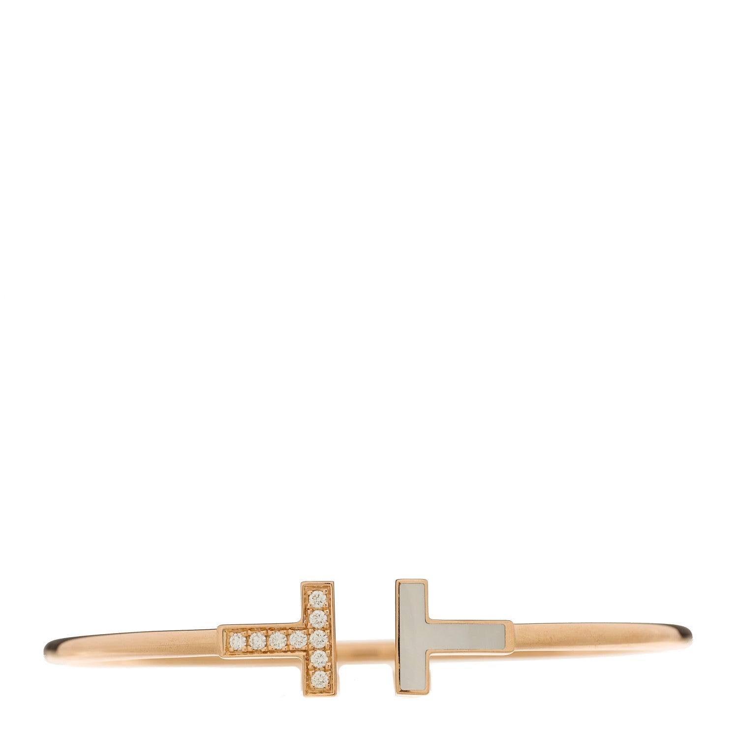 Tiffany 18K Rose Gold Diamond Mother of Pearl T Wire Bracelet 1 of 3