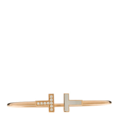Tiffany 18K Rose Gold Diamond Mother of Pearl T Wire Bracelet 1 of 3
