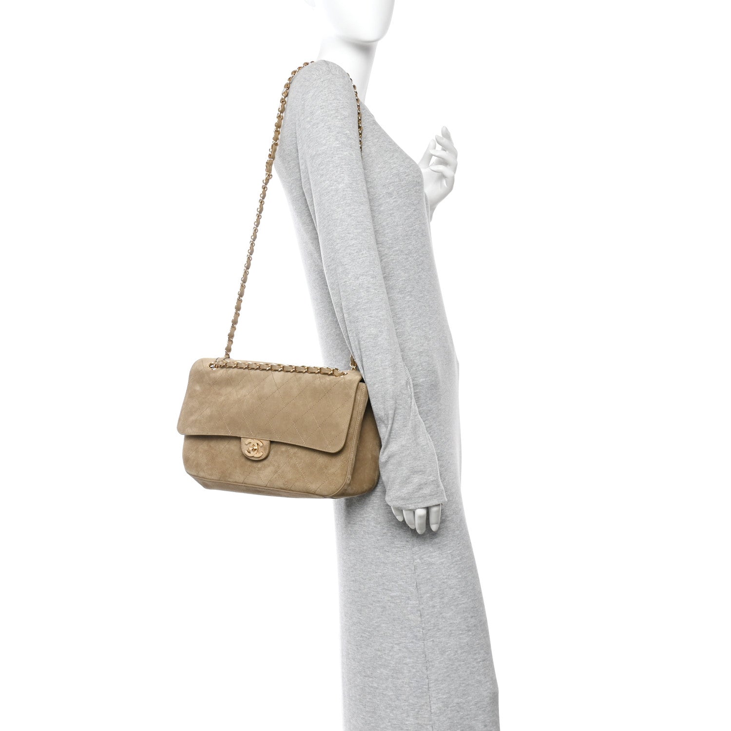 Chanel Suede Calfskin Small Souplissimo Maxi Flap Dark Beige 2 of 11