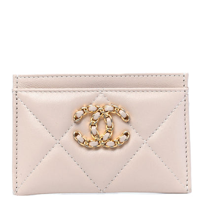 Chanel Shiny Goatskin Quilted Chanel 19 Card Holder Beige 1 of 5