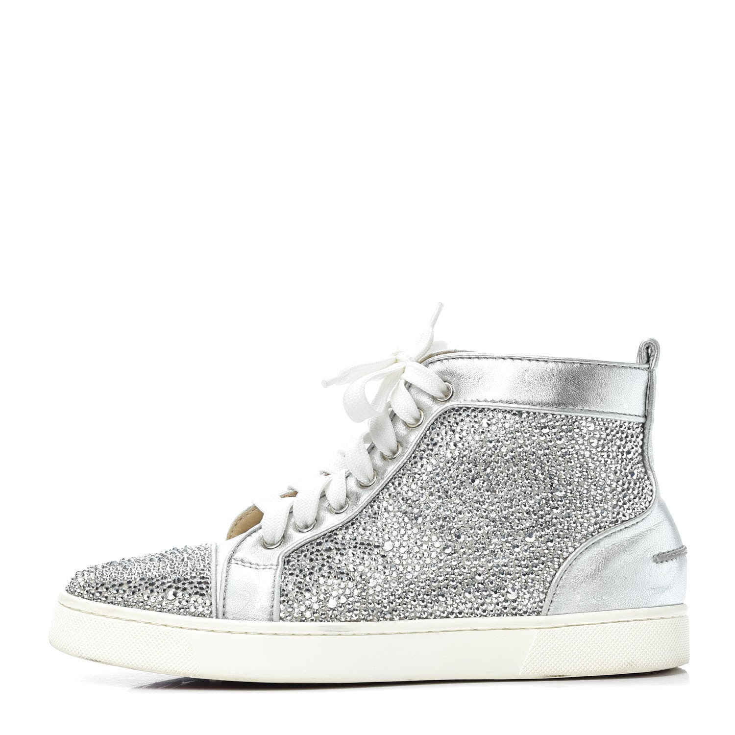 Christian Louboutin Veau Velours Strass Womens Louis Flat Sneakers 38 Silver 1 of 7