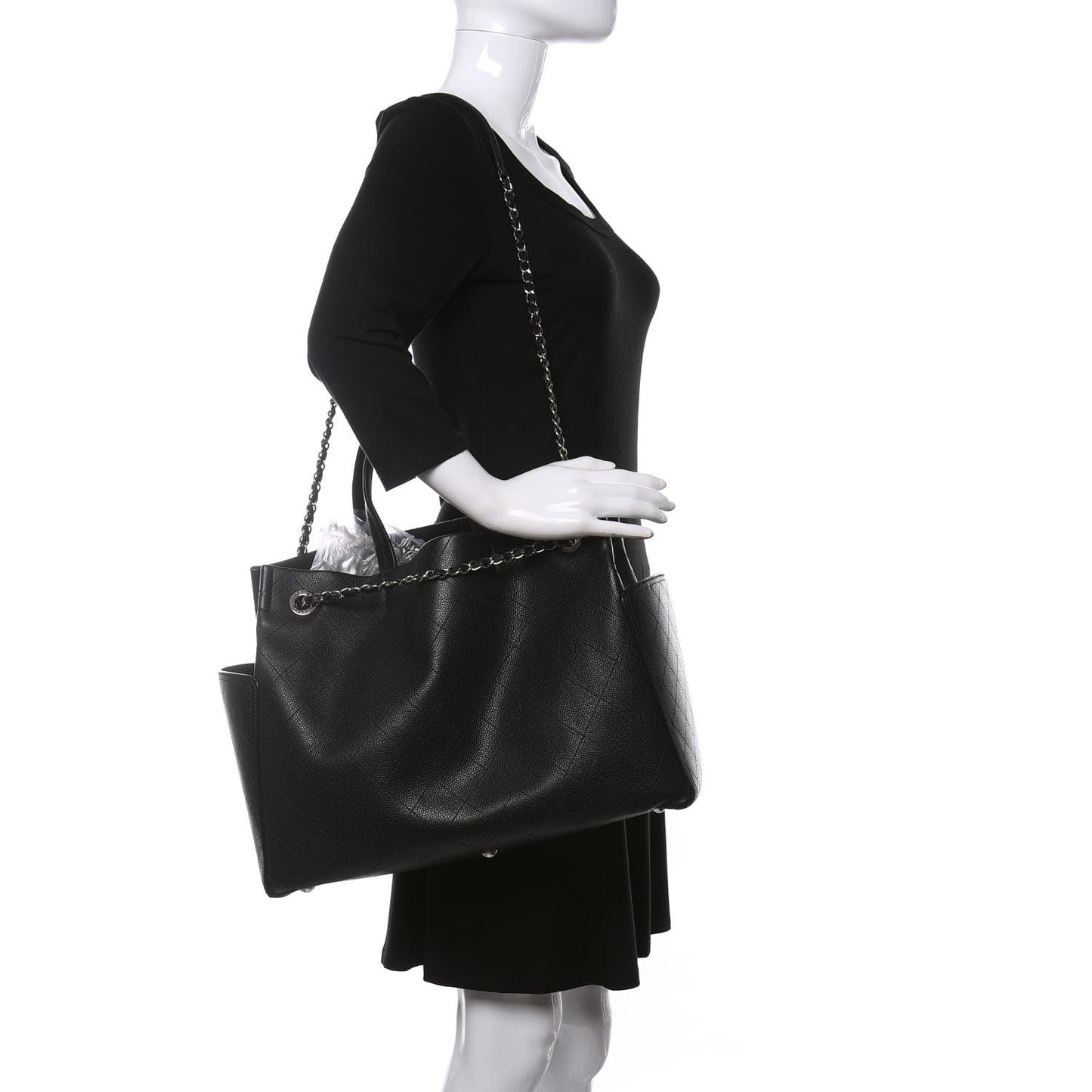 Grained Calfskin CC Pocket Tote Black