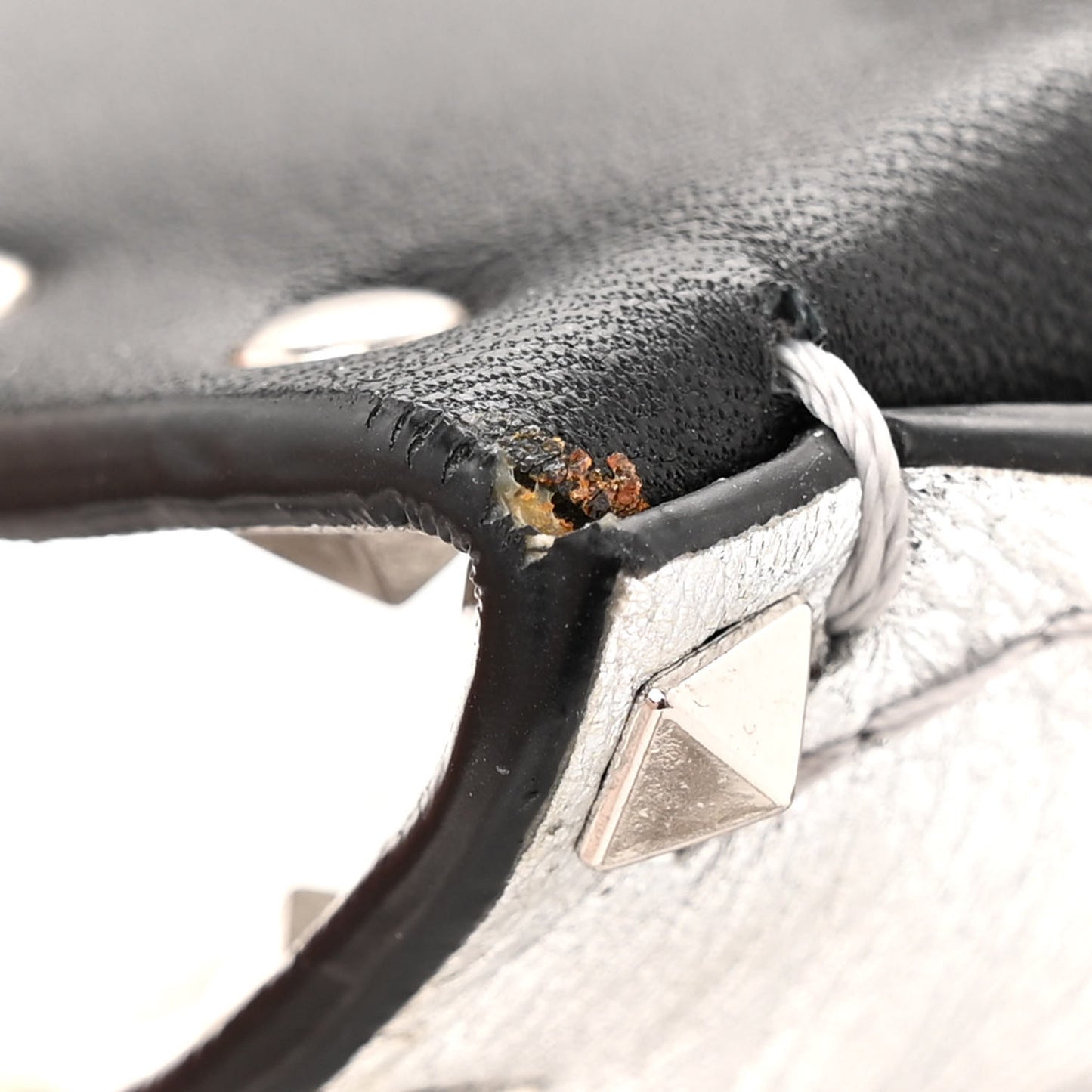 Metallic Nappa Rockstud Spike Wallet on Chain Silver