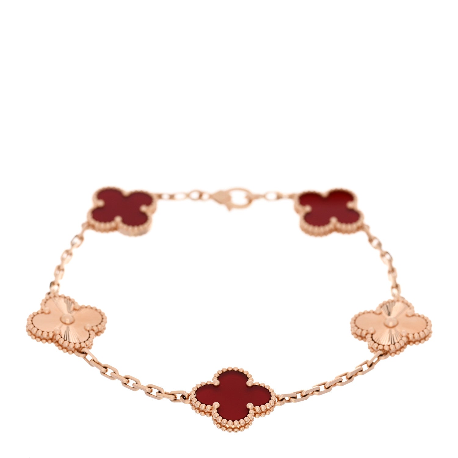 Van Cleef & Arpels 18K Rose Gold Carnelian 5 Motifs Guilloche Vintage Alhambra Bracelet 1 of 5