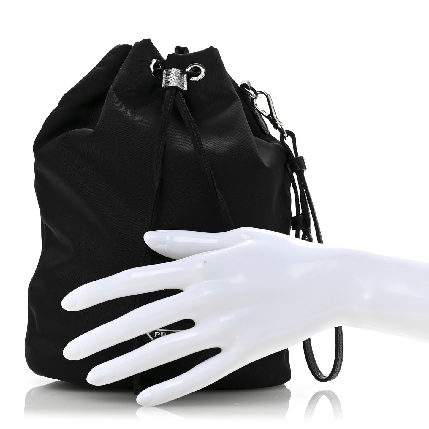 Re-Nylon Saffiano Bucket Wristlet Black