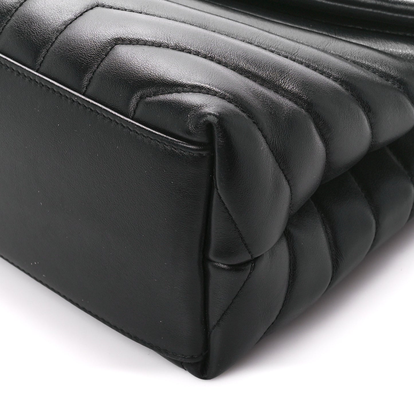 Calfskin Y Quilted Monogram Monochrome Medium Loulou Chain Satchel Black
