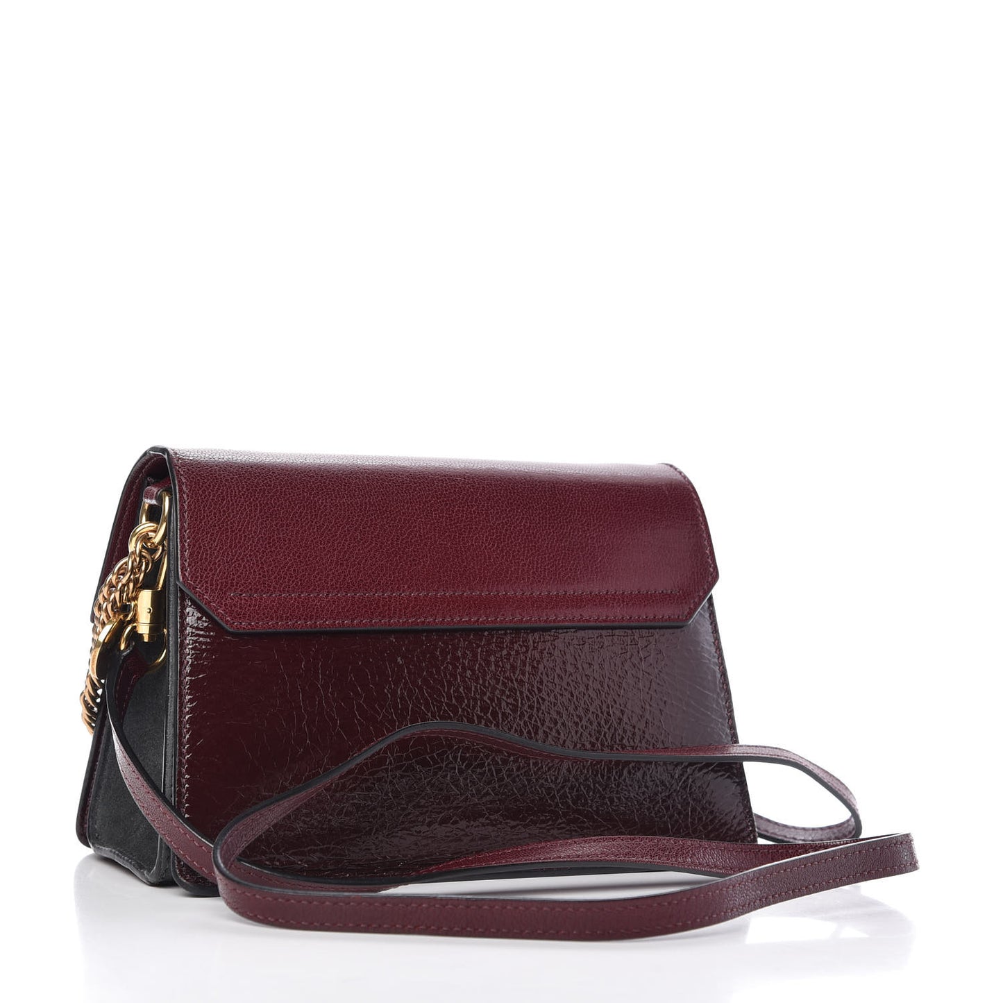 Crinkled Patent Deerskin Suede Small GV3 Shoulder Bag Aubergine Graphite