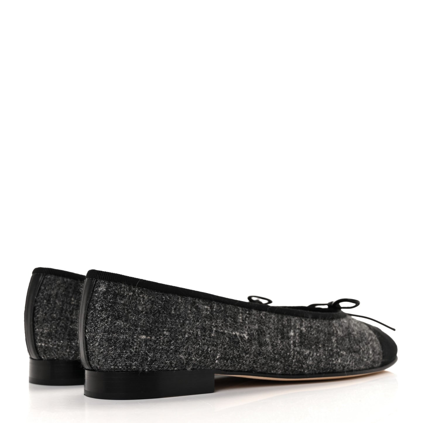 Tweed Grosgrain Cap Toe Ballerina Flats 35.5 Dark Grey Black