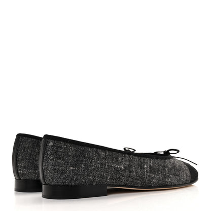 Chanel Tweed Grosgrain Cap Toe Ballerina Flats 35.5 Dark Grey Black 4 of 9