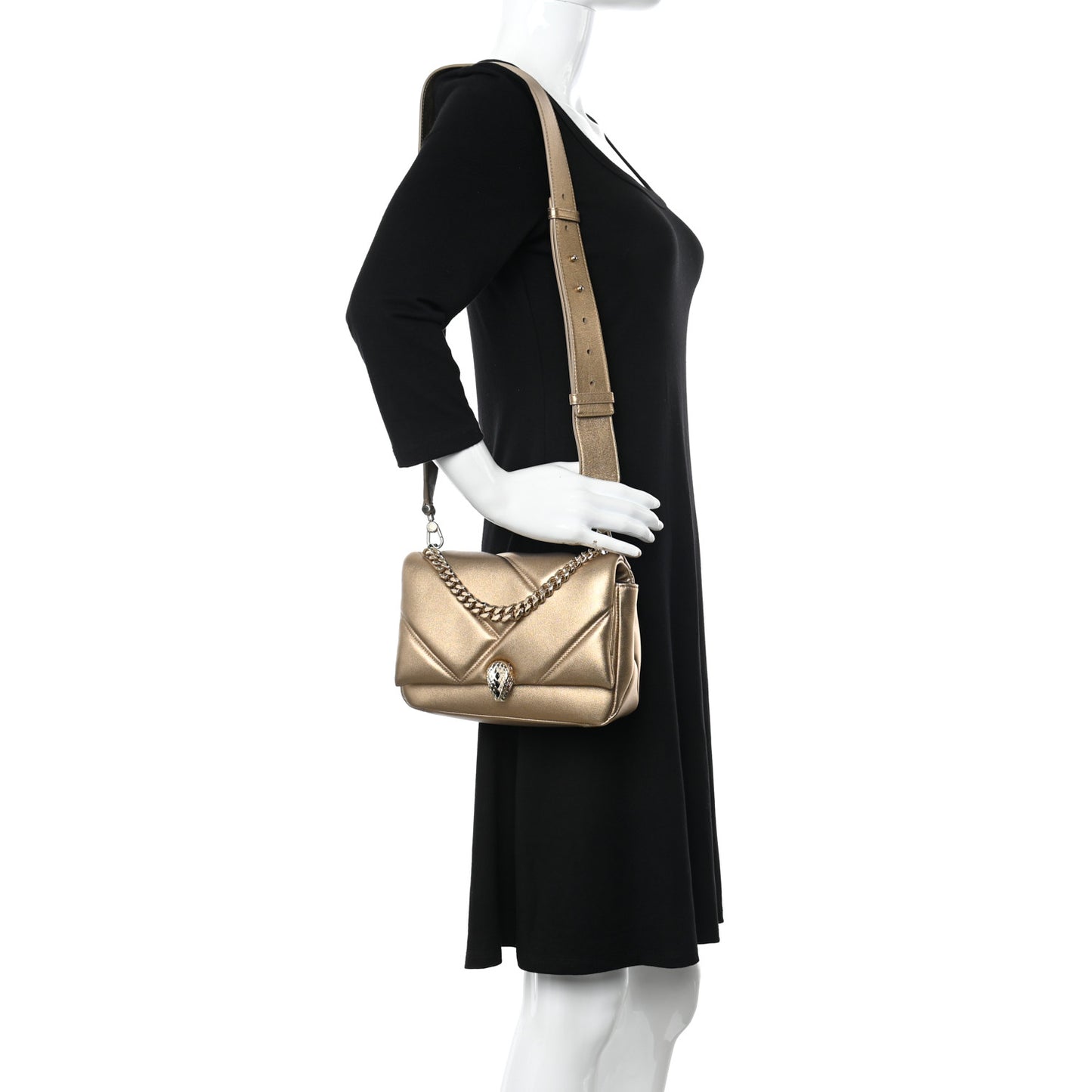 Metallic Calfskin Matelasse Mini Serpenti Cabochon Crossbody Bag Gold
