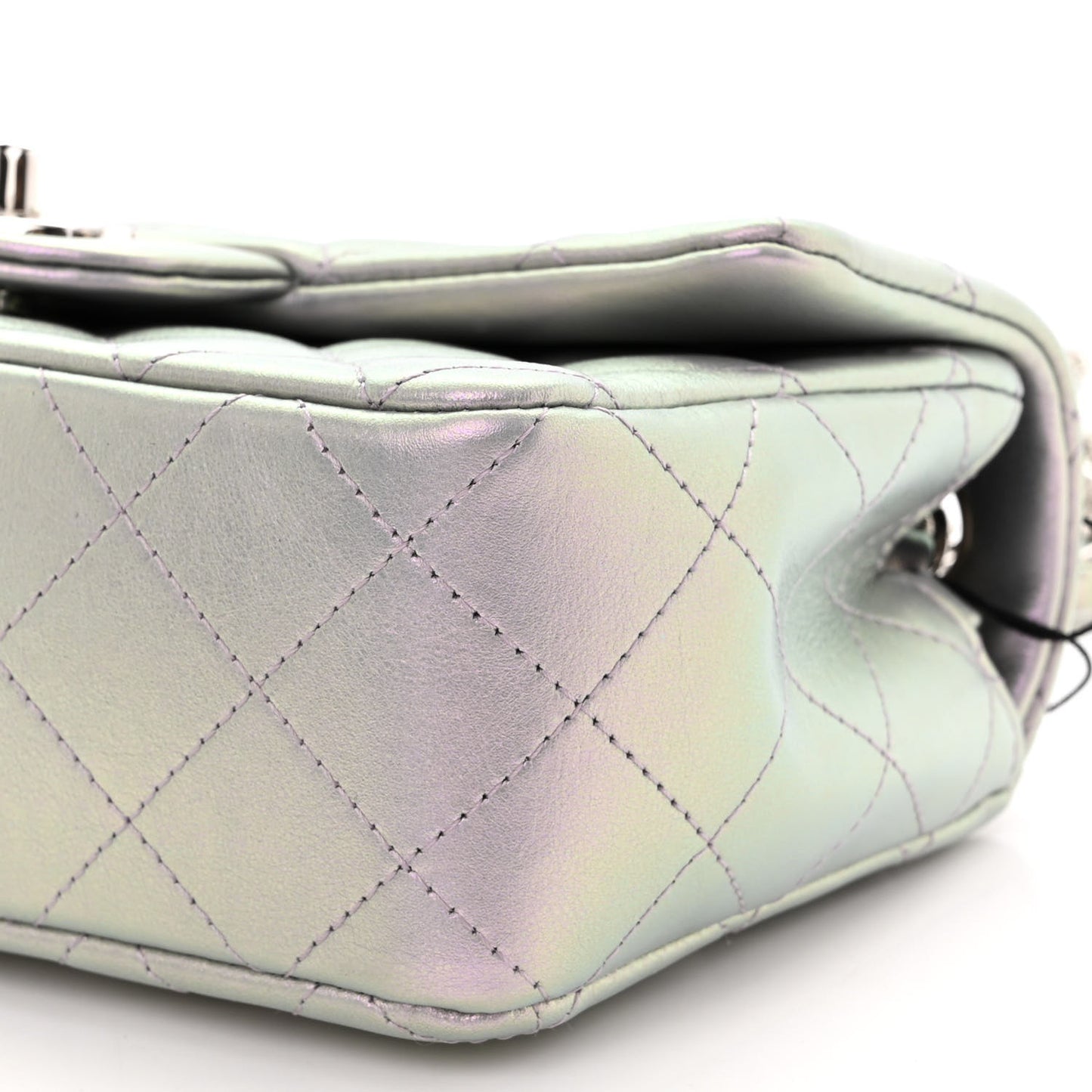 Iridescent Calfskin Quilted Mini Rectangular Flap Light Purple