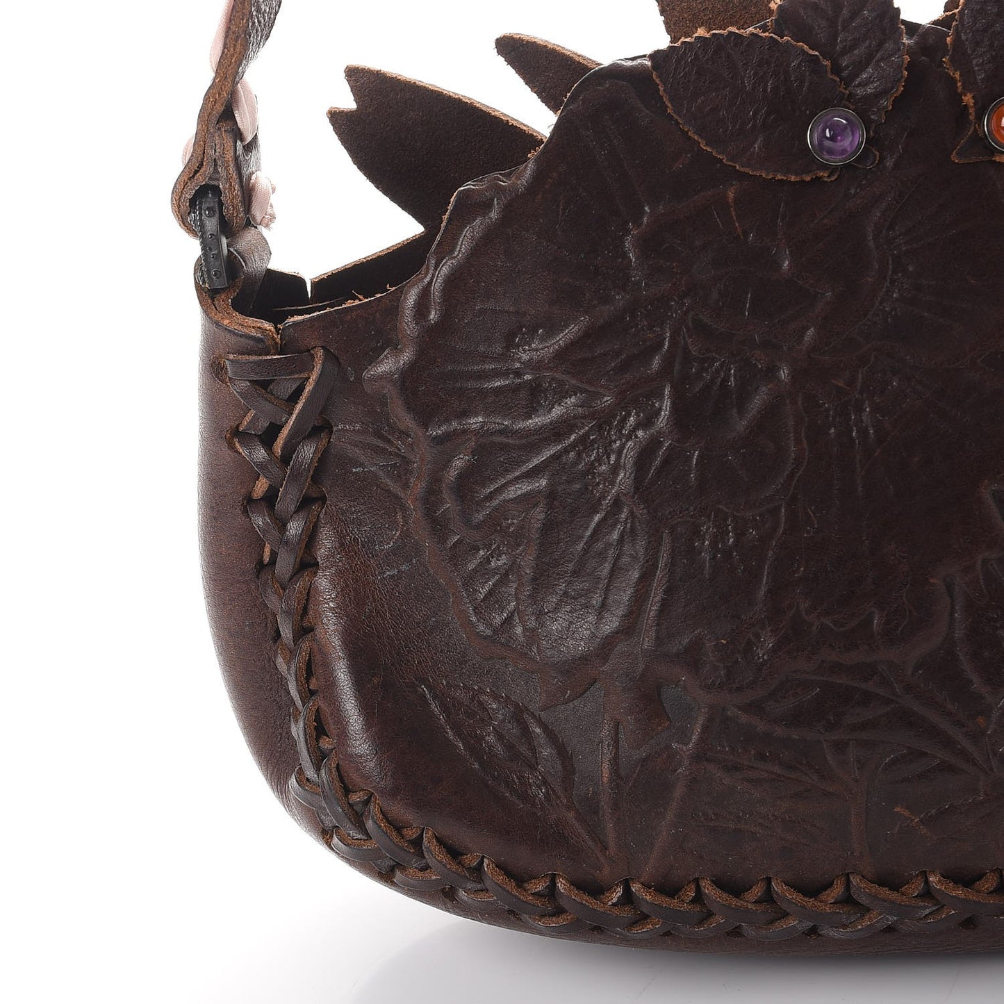 Calfskin Braided Bow Flower Floral Shoulder Bag Brown