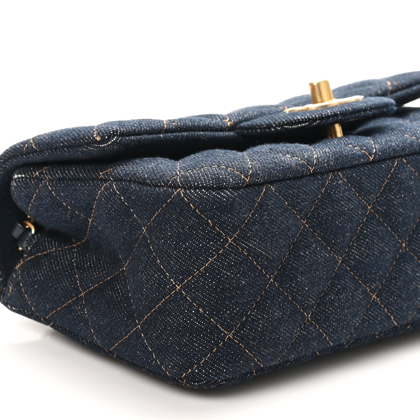 Denim Quilted Mini Rectangular Flap Dark Blue