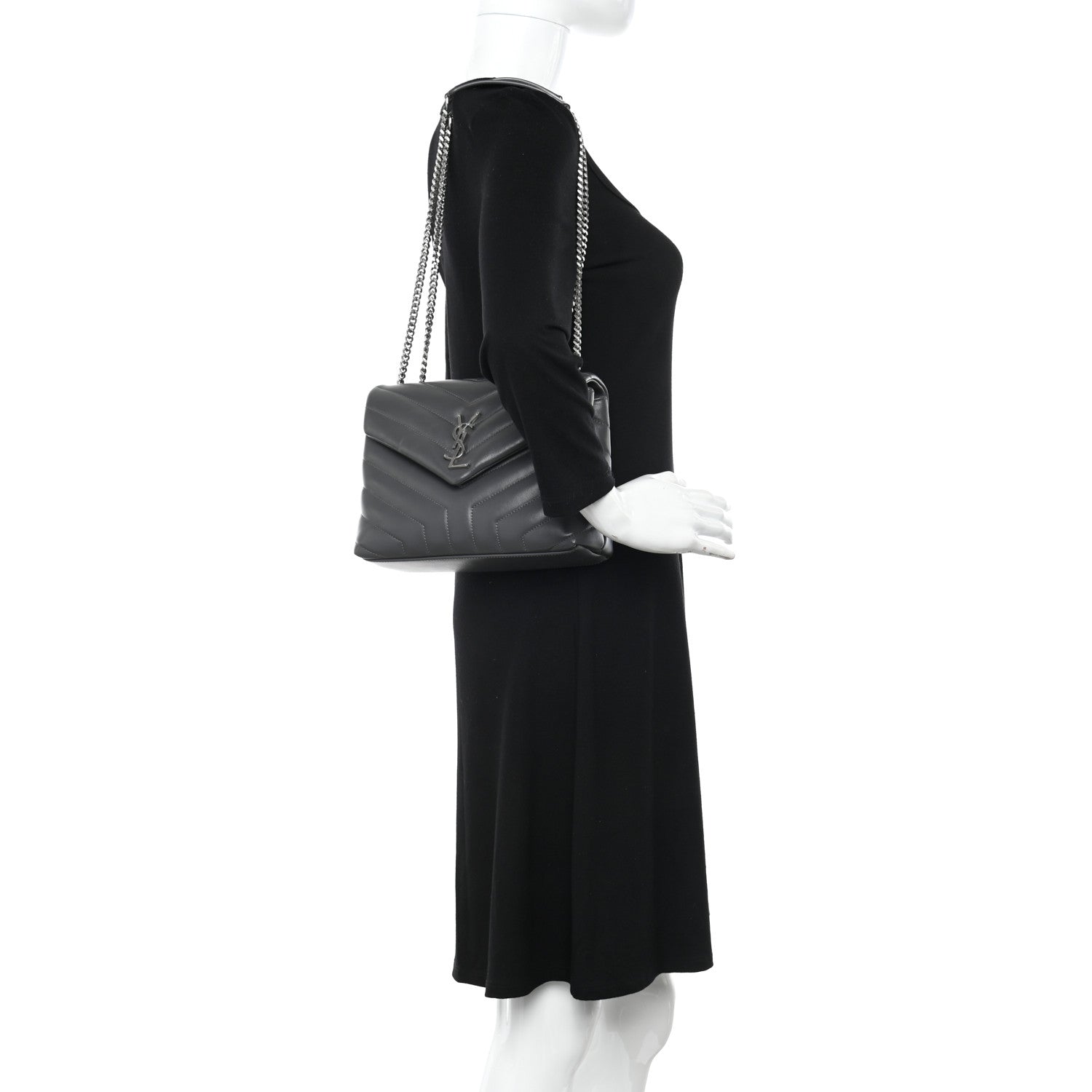Saint Laurent Calfskin Y Quilted Monogram Small Loulou Chain Satchel Storm 2 of 10