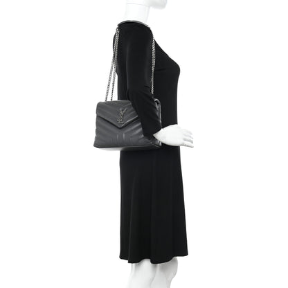Saint Laurent Calfskin Y Quilted Monogram Small Loulou Chain Satchel Storm 2 of 10
