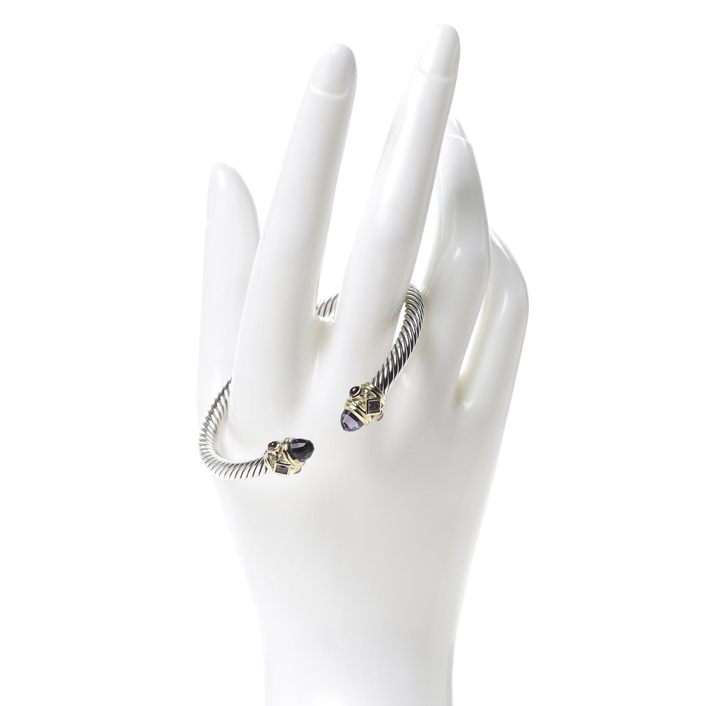 Sterling Silver 14K Yellow Gold Amethyst Tourmaline Rhodolite 5mm Cable Renaissance Bracelet