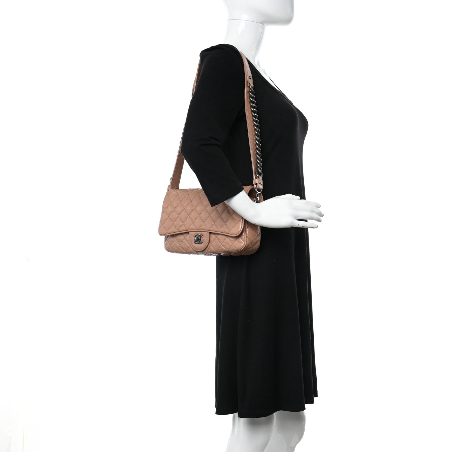 Chanel Crumpled Calfskin Quilted Medium Casual Rock Flap Beige 2 of 11