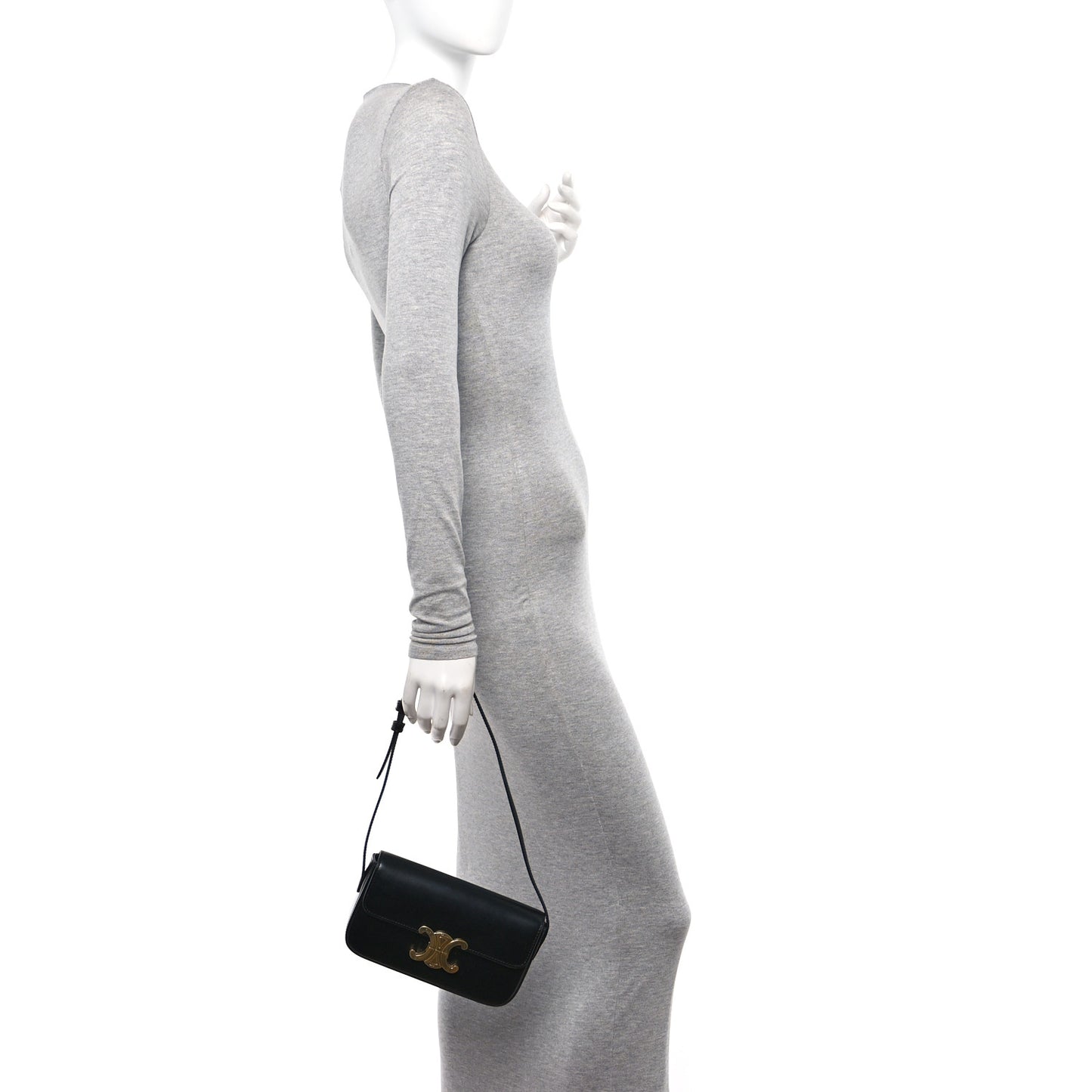 Shiny Calfskin Triomphe Shoulder Bag Black