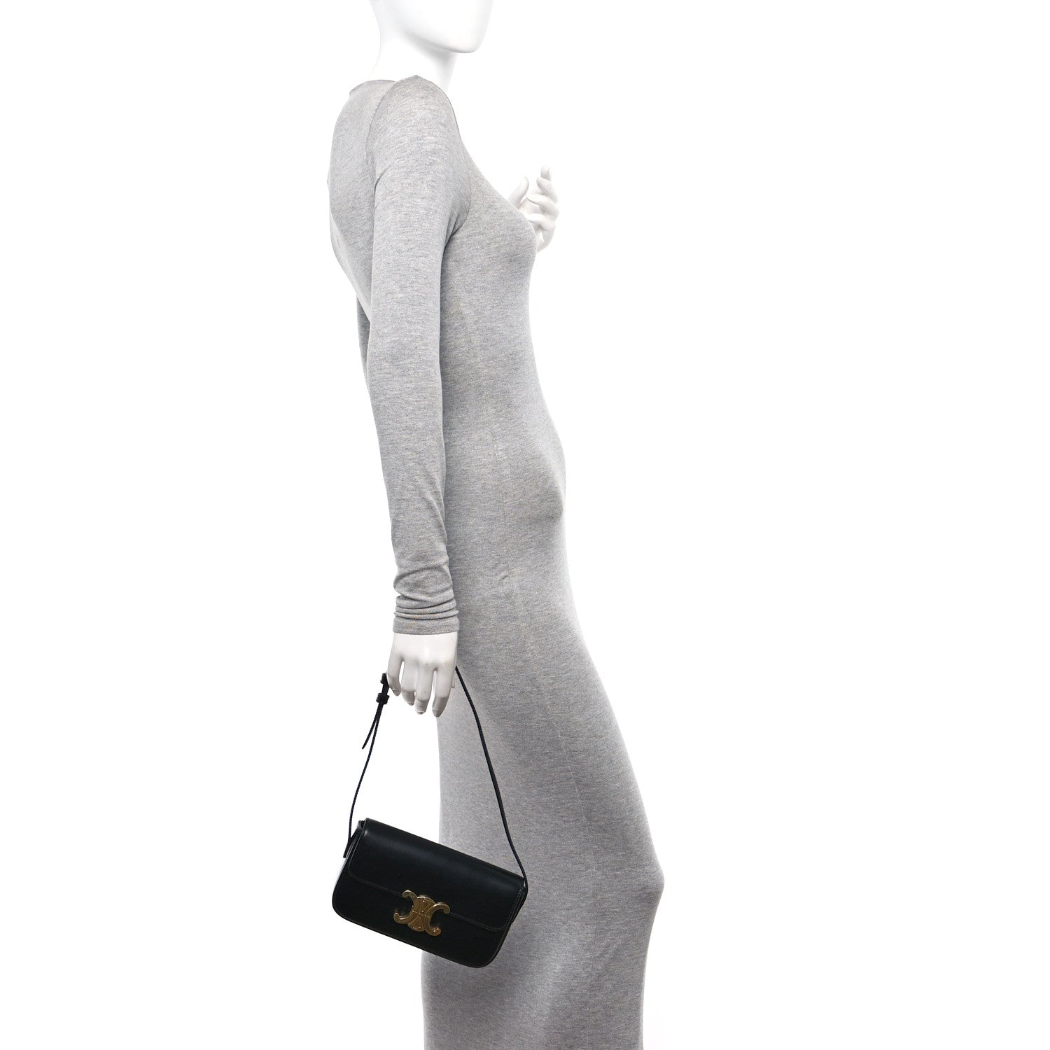 Celine Shiny Calfskin Triomphe Shoulder Bag Black 2 of 11