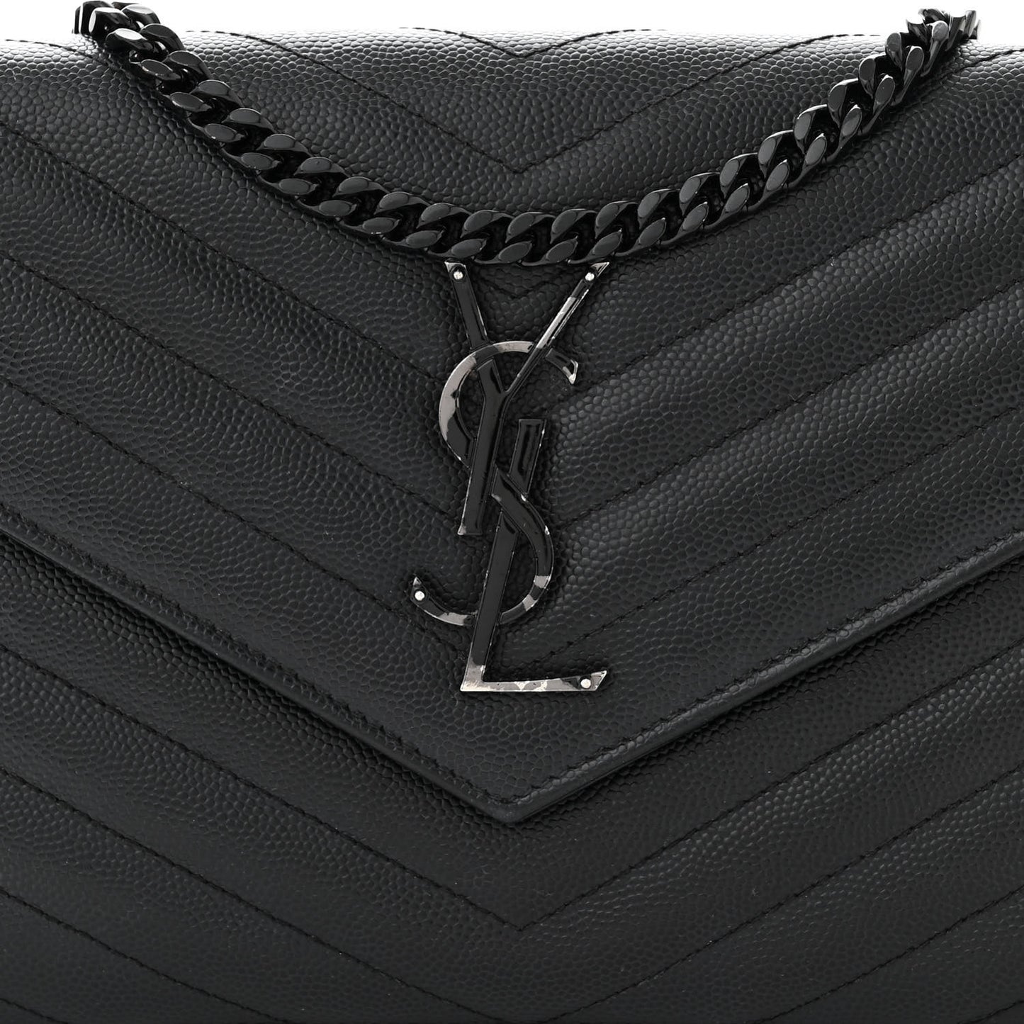 Grain De Poudre Matelasse Chevron Monogram Monochrome Chain Wallet Black