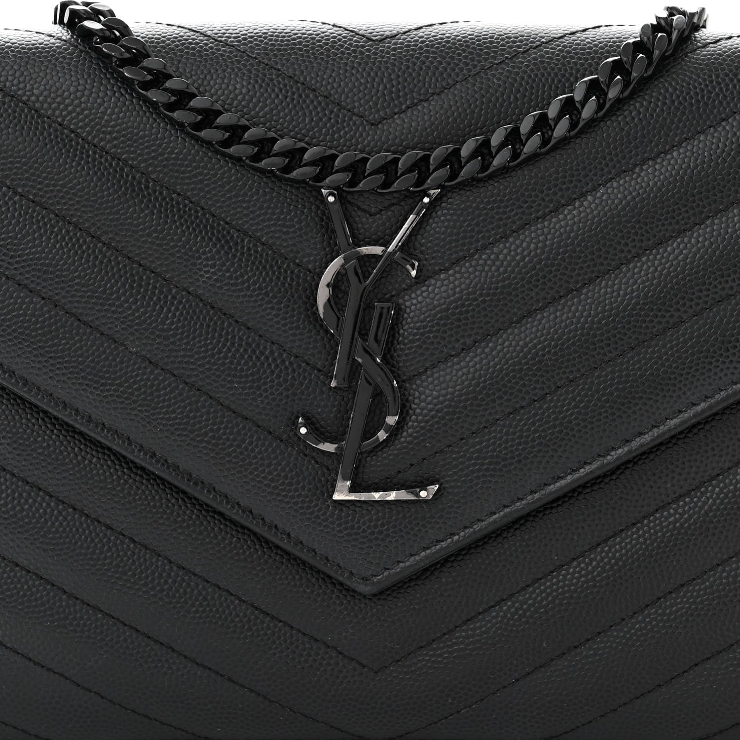 Saint Laurent Grain De Poudre Matelasse Chevron Monogram Monochrome Chain Wallet Black 9 of 12