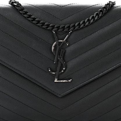 Saint Laurent Grain De Poudre Matelasse Chevron Monogram Monochrome Chain Wallet Black 9 of 12