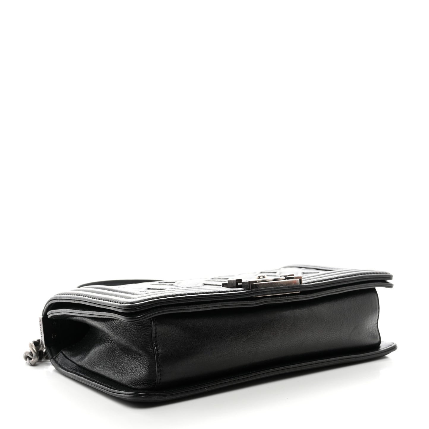 Calfskin Crystal Embossed Medium Boy Flap Black