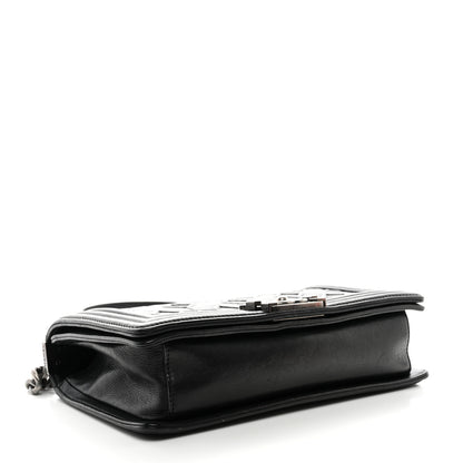 Chanel Calfskin Crystal Embossed Medium Boy Flap Black 4 of 12