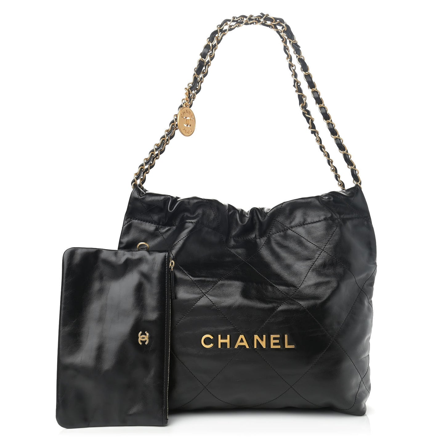 Shiny Calfskin Quilted Small Chanel 22 Black
