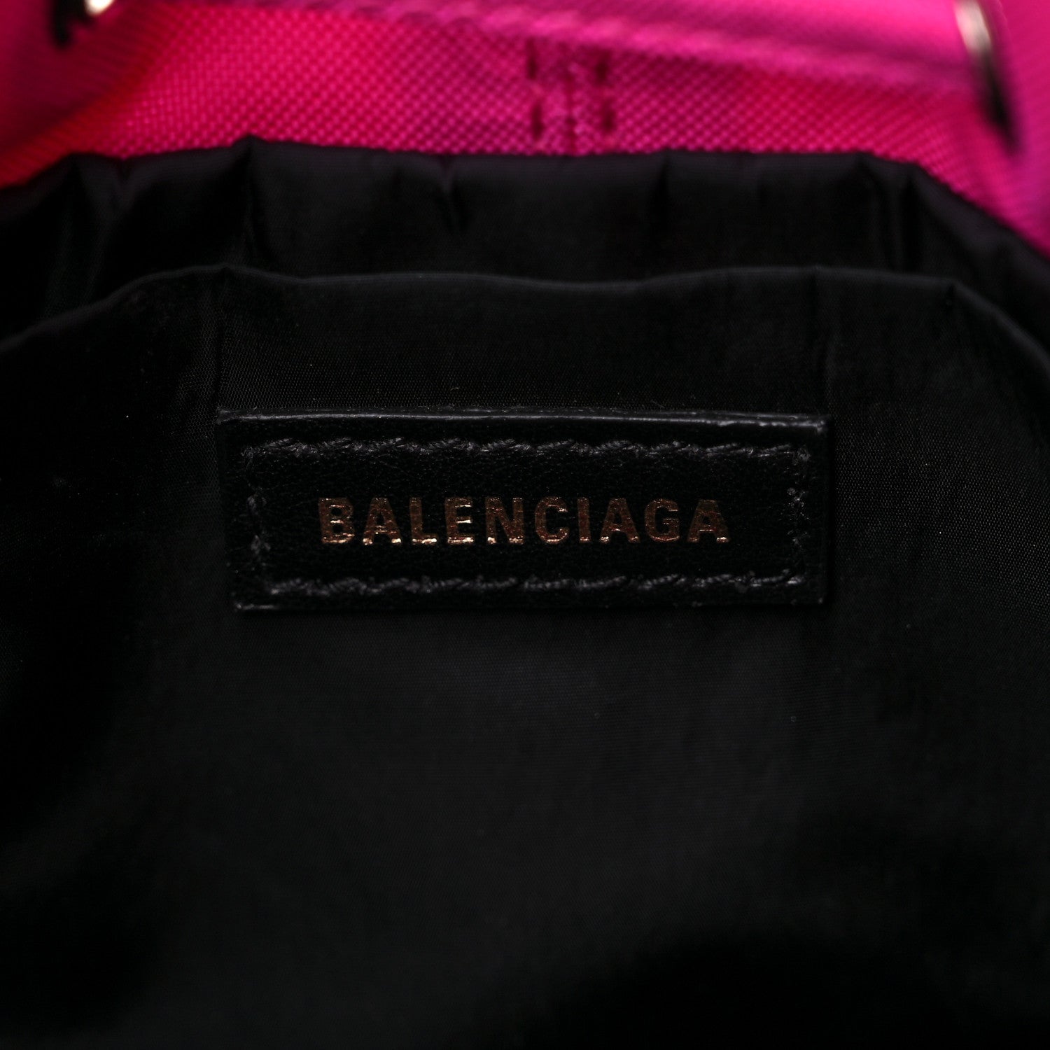 Balenciaga Recycled Sport Nylon Logo Embroidered Wheel Drawstring Bucket Bag XS Fuchsia Black 6 of 9