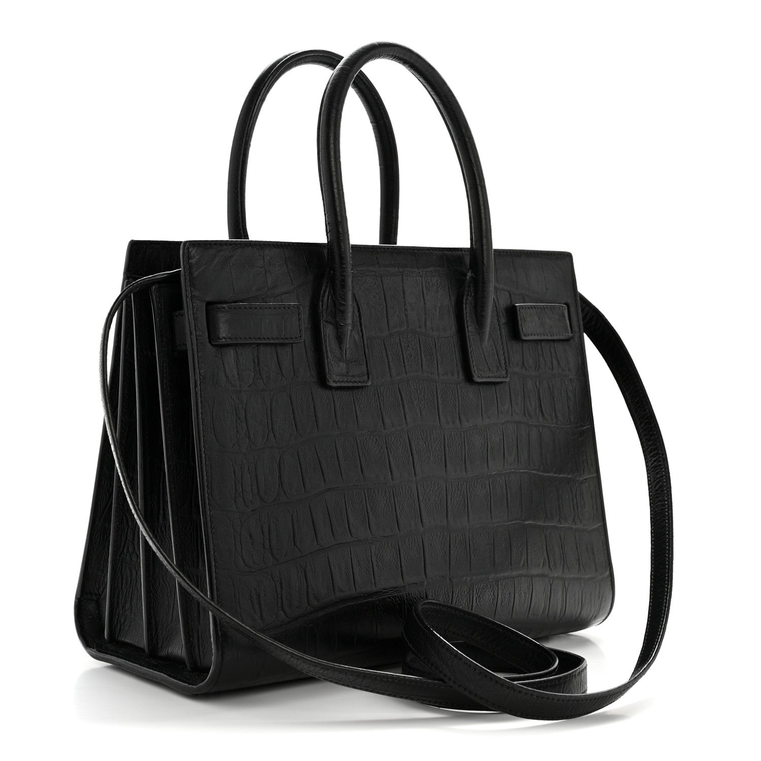 Saint Laurent Calfskin Crocodile Embossed Baby Sac De Jour Black 3 of 14