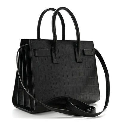 Saint Laurent Calfskin Crocodile Embossed Baby Sac De Jour Black 3 of 14