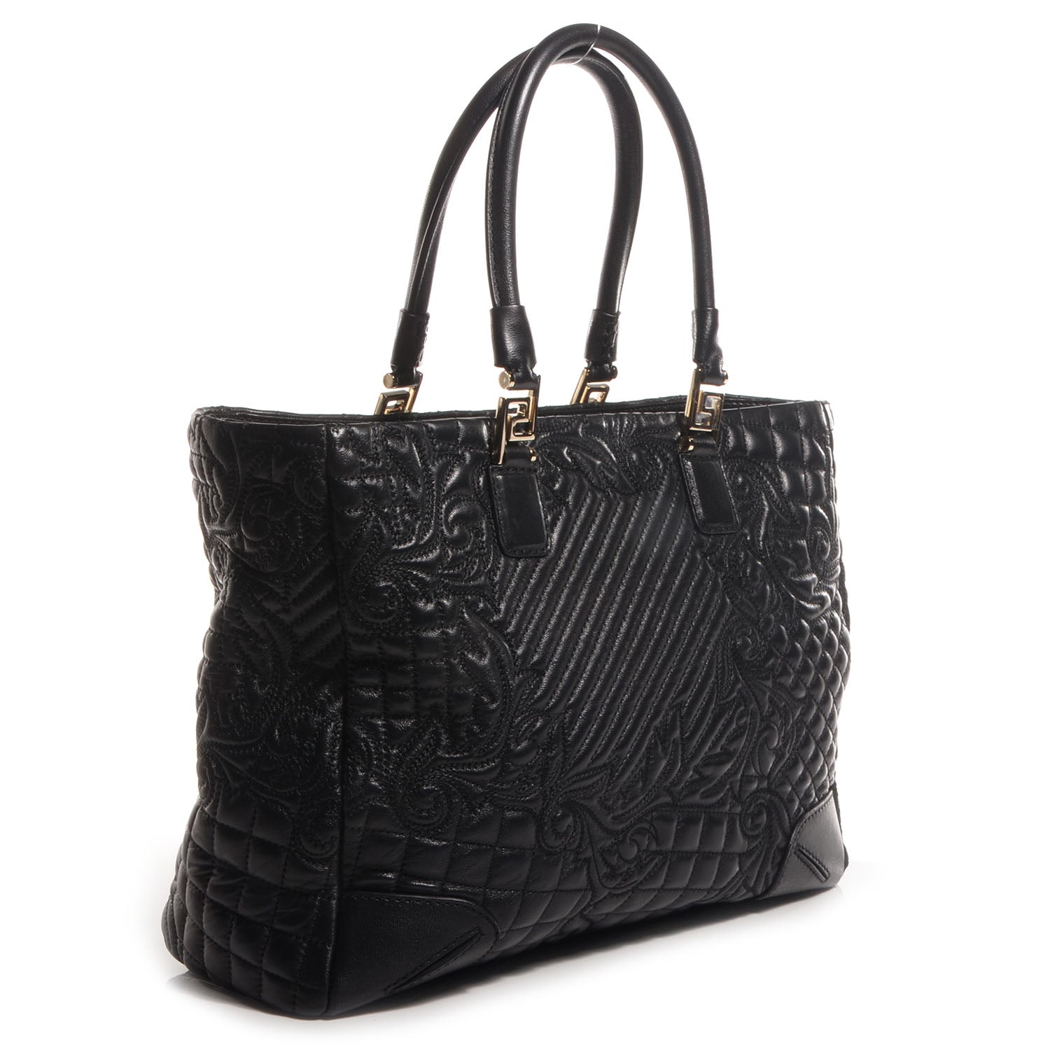Versace Barocco Quilted Leather Elettra Vanitas Tote Black 3 of 9