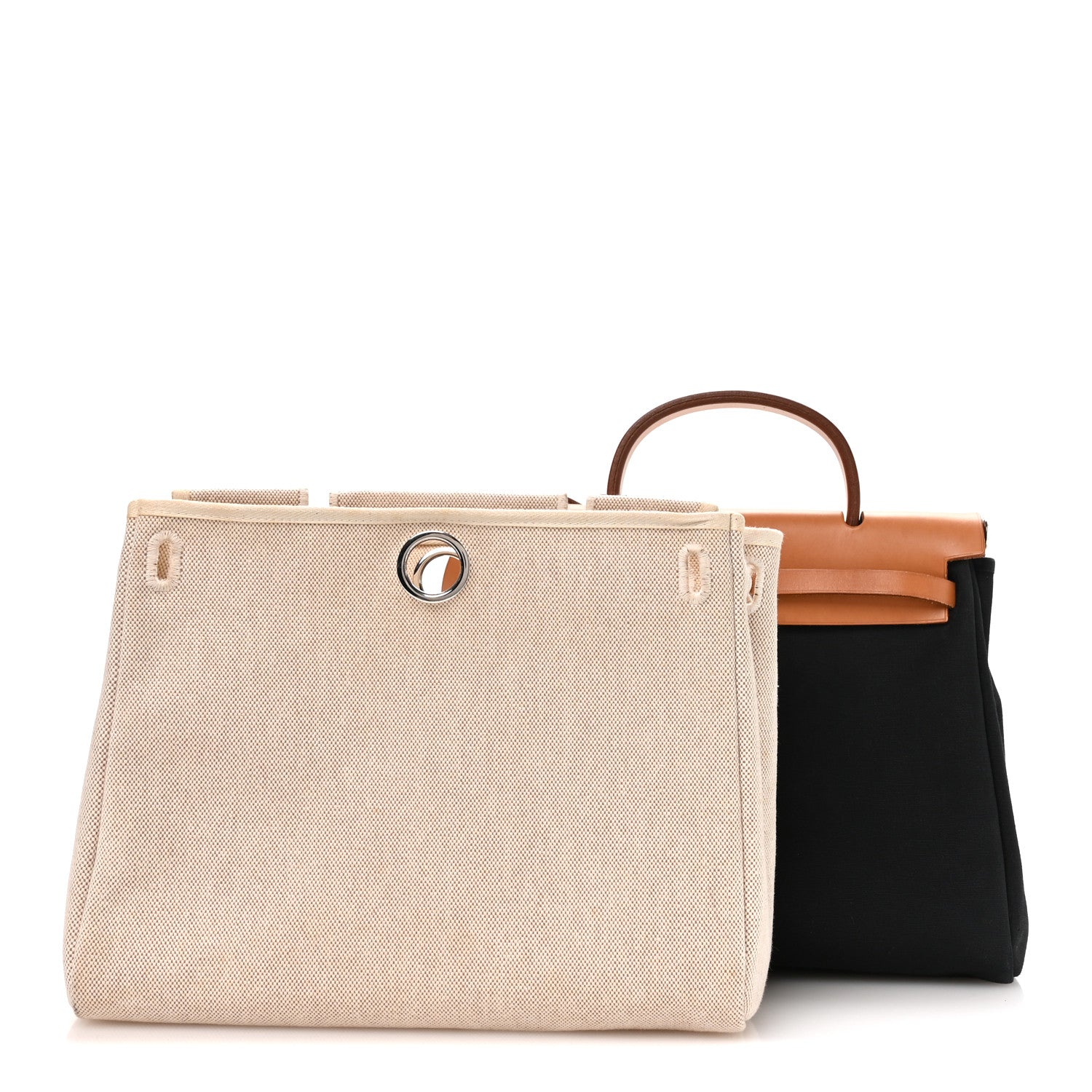 Hermes Toile Vache Calfskin Herbag 30 PM Black Natural 3 of 12