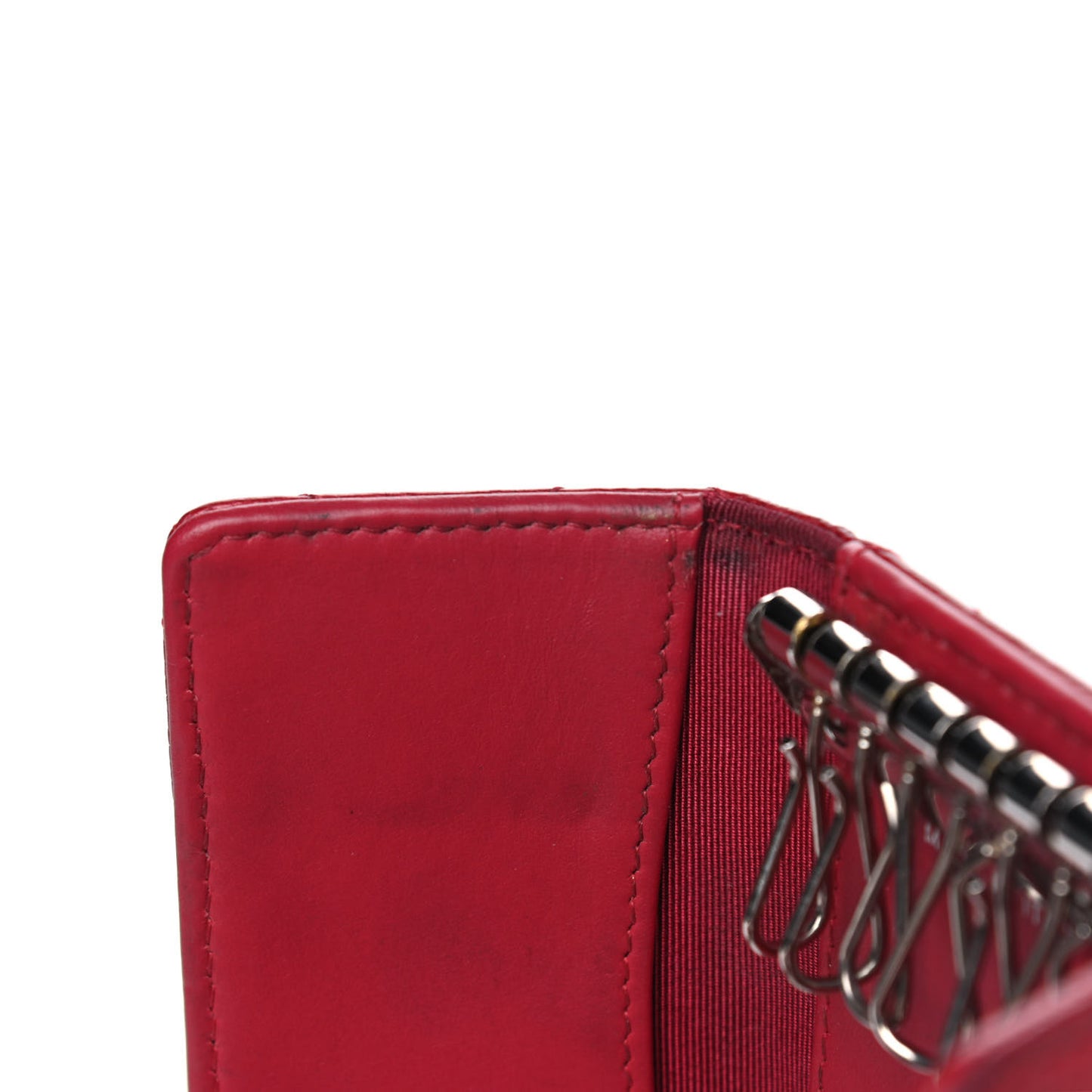 Metallic Caviar Quilted 6 Key Holder Dark Pink