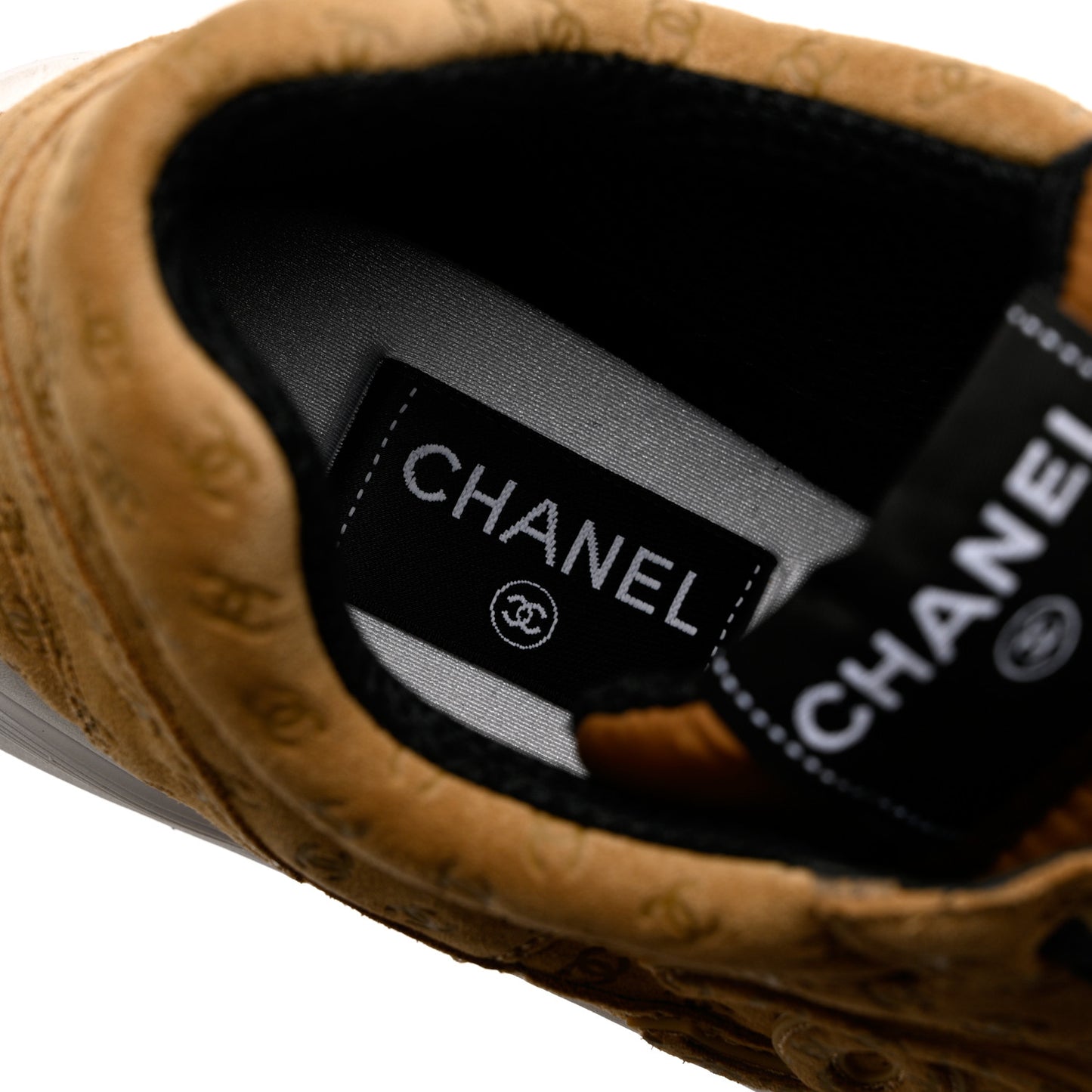 Suede Calfskin Printed CC Sneakers 41 Beige