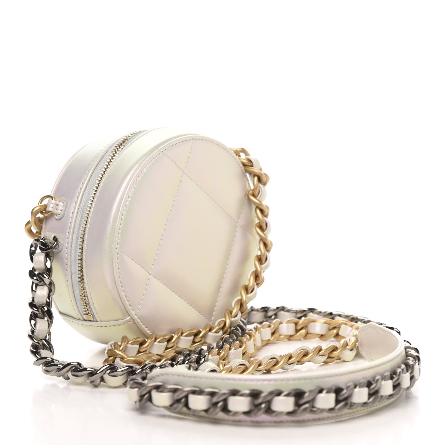 Chanel Iridescent Calfskin Quilted 19 Round Clutch With Chain White 3 of 10