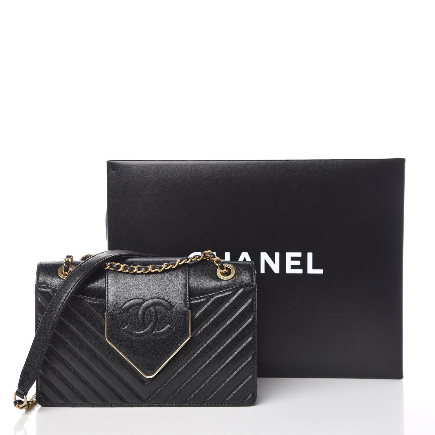 Chanel Shiny Sheepskin Chevron Quilted Collar and Tie Mini Flap Black 11 of 11