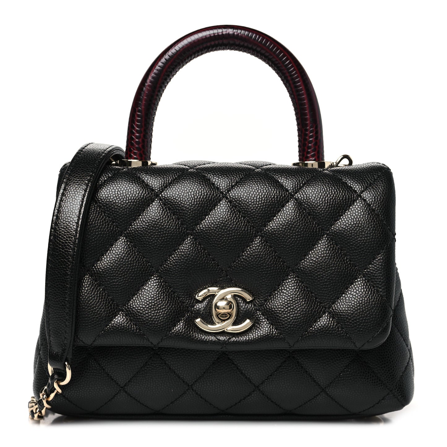 Caviar Lizard Embossed Quilted Extra Mini Coco Handle Flap Black