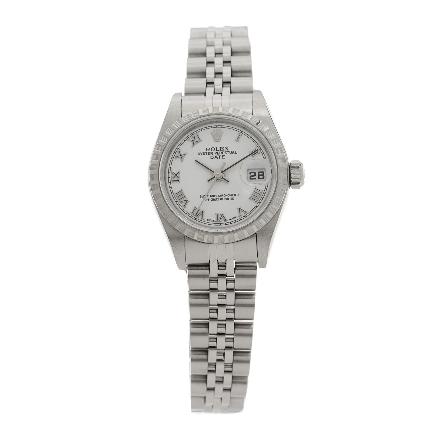 Stainless Steel 26mm Oyster Perpetual Date Watch White Roman 79240