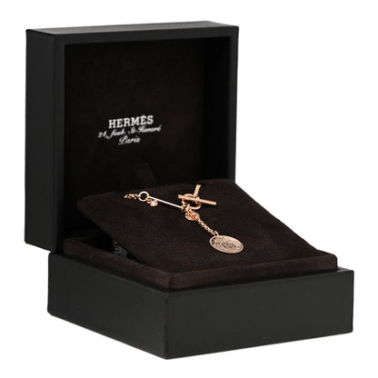 Hermes 18K Rose Gold Diamond PM Ex-Libris Pendant Necklace 5 of 5