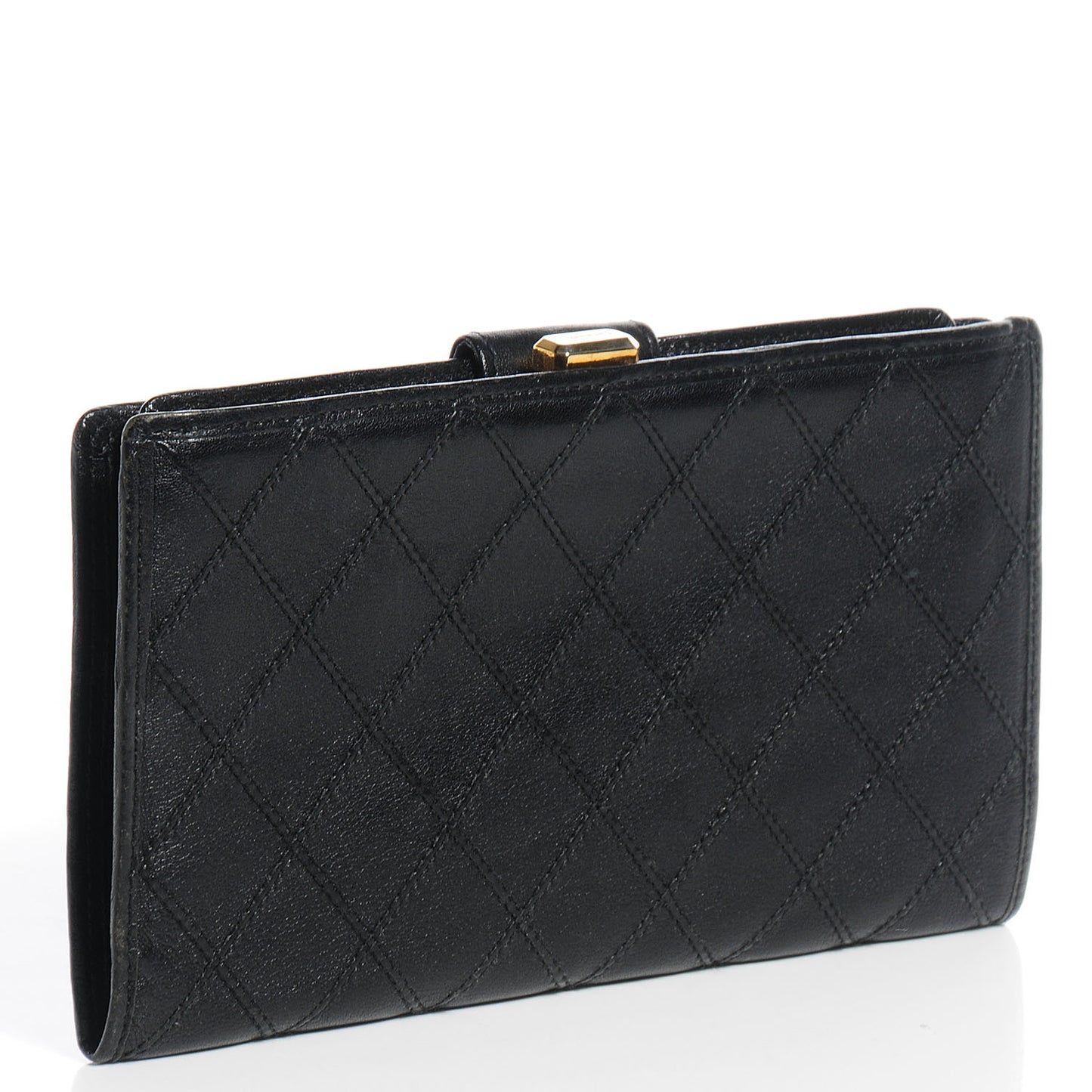 Lambskin Diamond Stitch French Wallet Black