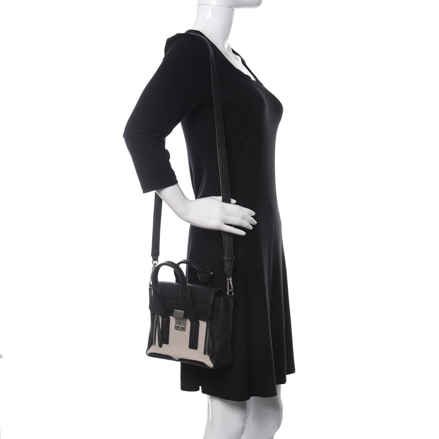 Textured Calfskin Mini Pashli Satchel Black Feather