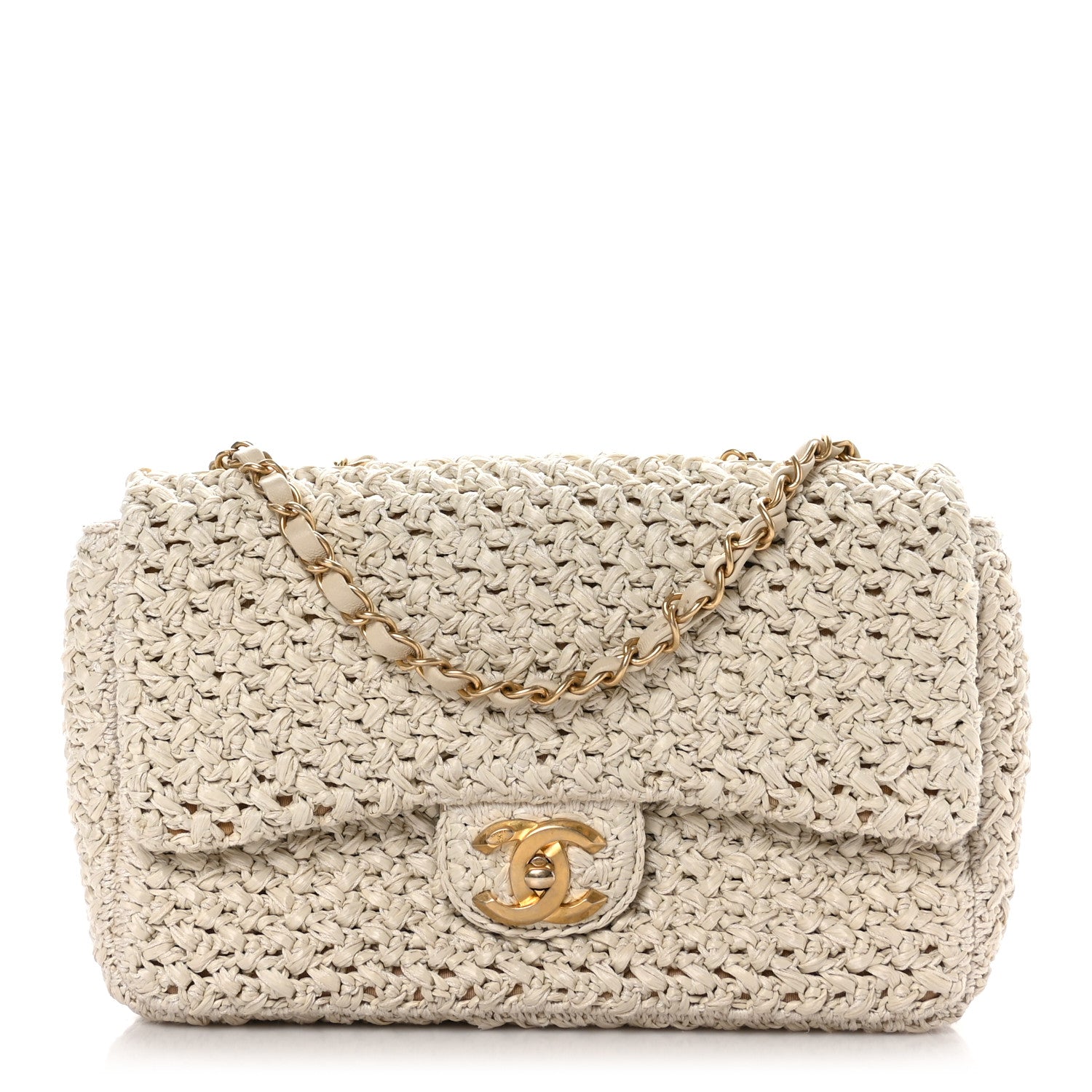 Chanel Raffia Crochet Medium Single Flap Bag Beige 1 of 10