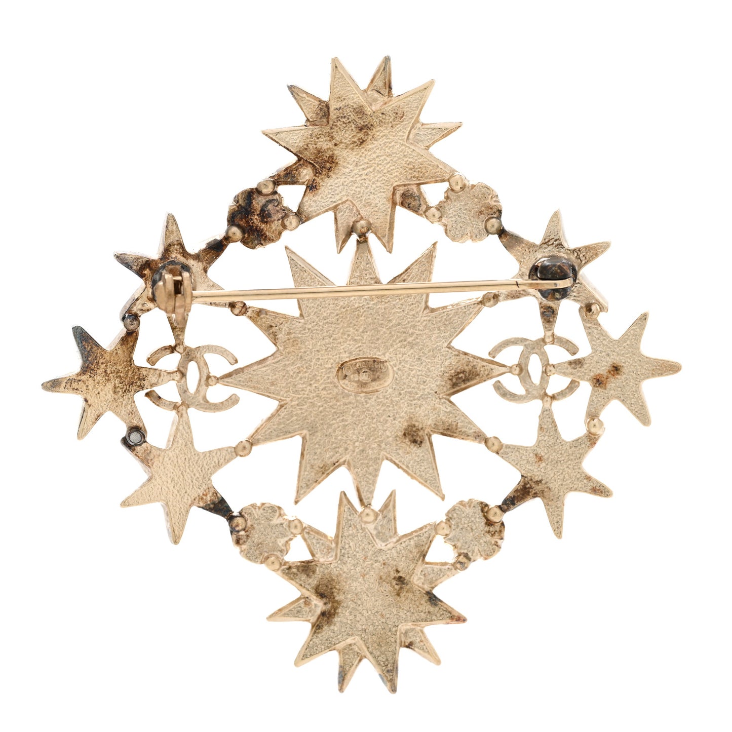 Pearl Crystal CC Star Brooch Gold