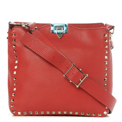 Valentino Garavani Pebbled Calfskin Small Rockstud Flip-Lock Messenger Bag Rosso 1 of 8
