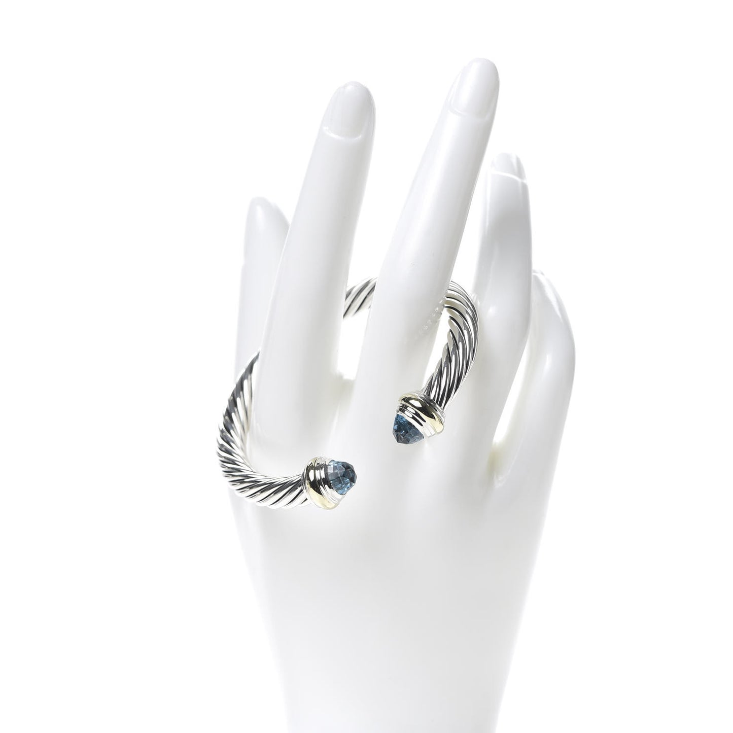 Sterling Silver 14K Yellow Gold Blue Topaz 7mm Cable Classics Bracelet