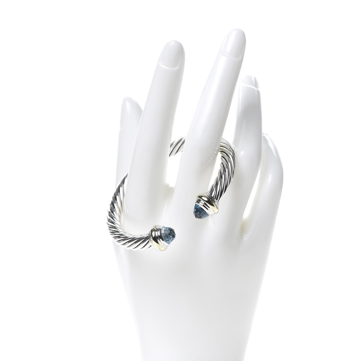 David Yurman Sterling Silver 14K Yellow Gold Blue Topaz 7mm Cable Classics Bracelet 2 of 5