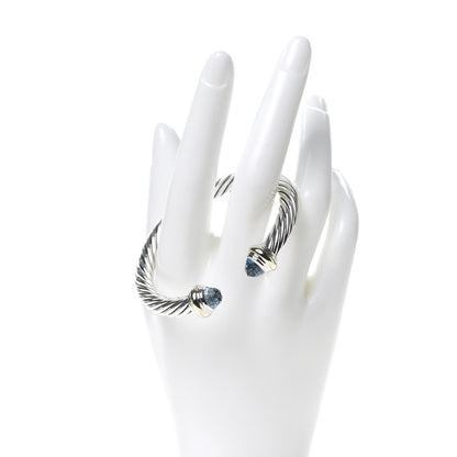 David Yurman Sterling Silver 14K Yellow Gold Blue Topaz 7mm Cable Classics Bracelet 2 of 5