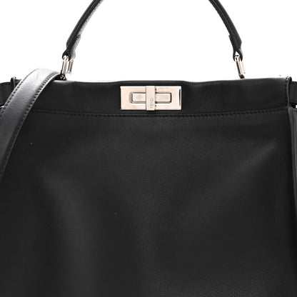 Fendi Vitello Dolce Marmol Patent Crocodile Trapuntata Large Peekaboo Iconic Satchel Black Fumo 8 of 10